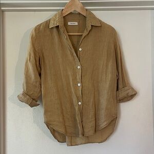 Beatrice Venezuela Camel Linen Button-Down Shirt